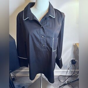 Sara Campbell Black Button-Up Shirt with White Trim XL